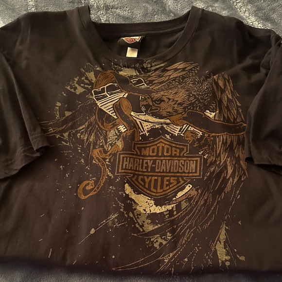 Harley-Davidson Black Short Sleeve Tee with Brown and Gold Eagle Graphic - Picture 4 of 4